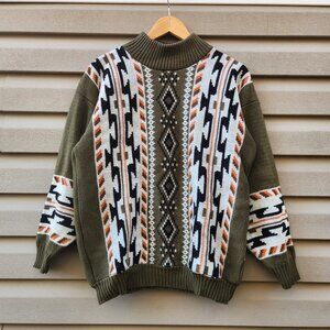 Vintage 90's Knit Clifton Place Sweater Aztec Pattern USA Made Mens Medium